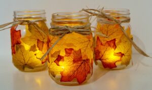 Mason jar leaf votive