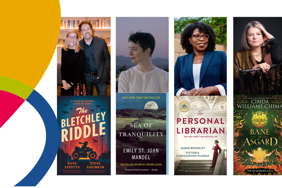 Photo of Ruta Sepetys, Steve Sheinkin, Emily St. John Mandel, Victoria Christopher Murray, and Cinda Williams Chima and their latest books