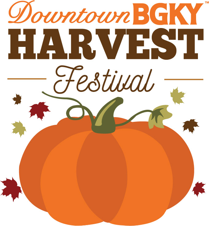 Bowling Green KY Harvest Festival logo displays a large orange pumpkin and falling leaves