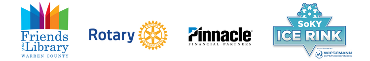 Logos for Friends of the Library, Rotary, Pinnacle Financial, and SoKY Ice Rink