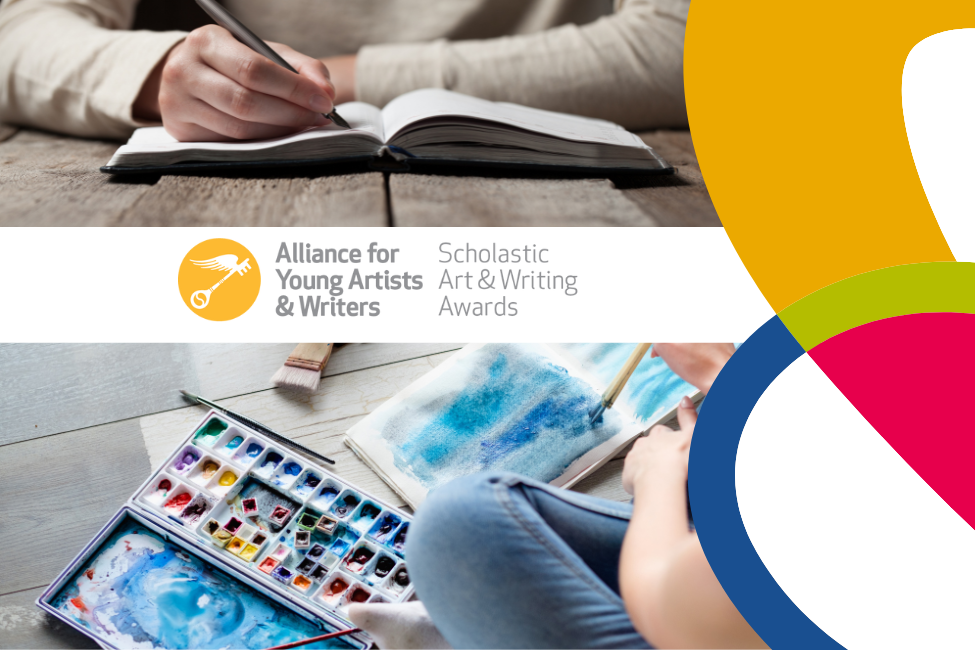 Image of person writing with a pen and a person with watercolor paints