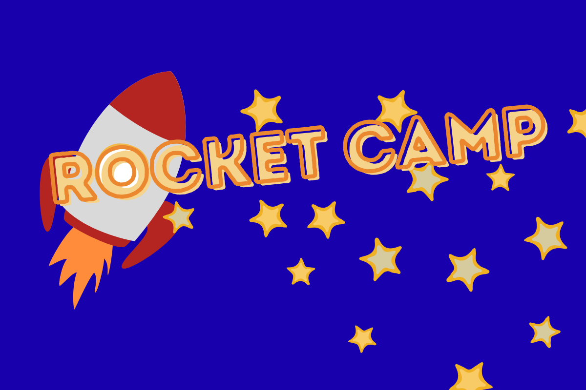 Rocket Camp logo with rocket and stars