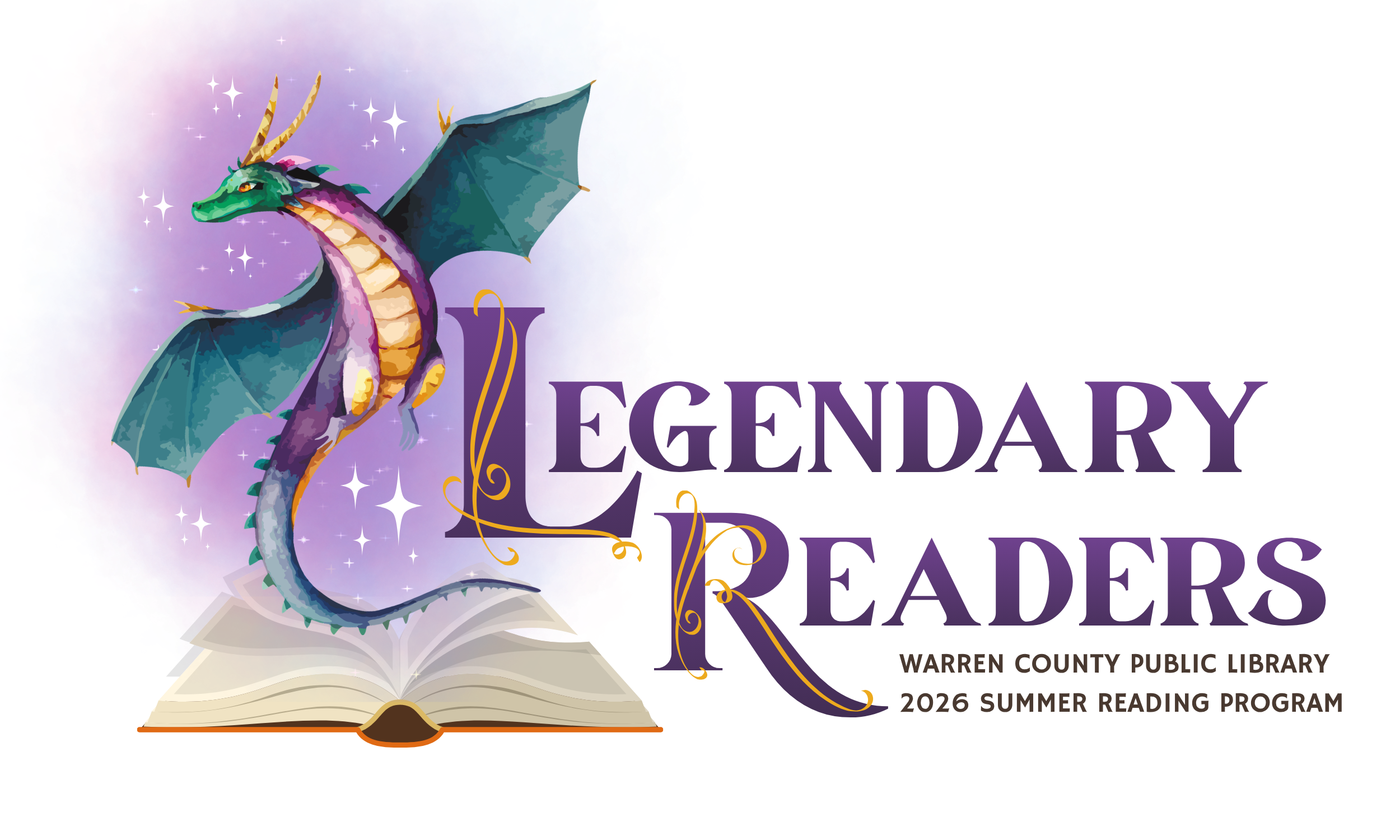 A dragon emerging from a book and the words "Legendary Readers"