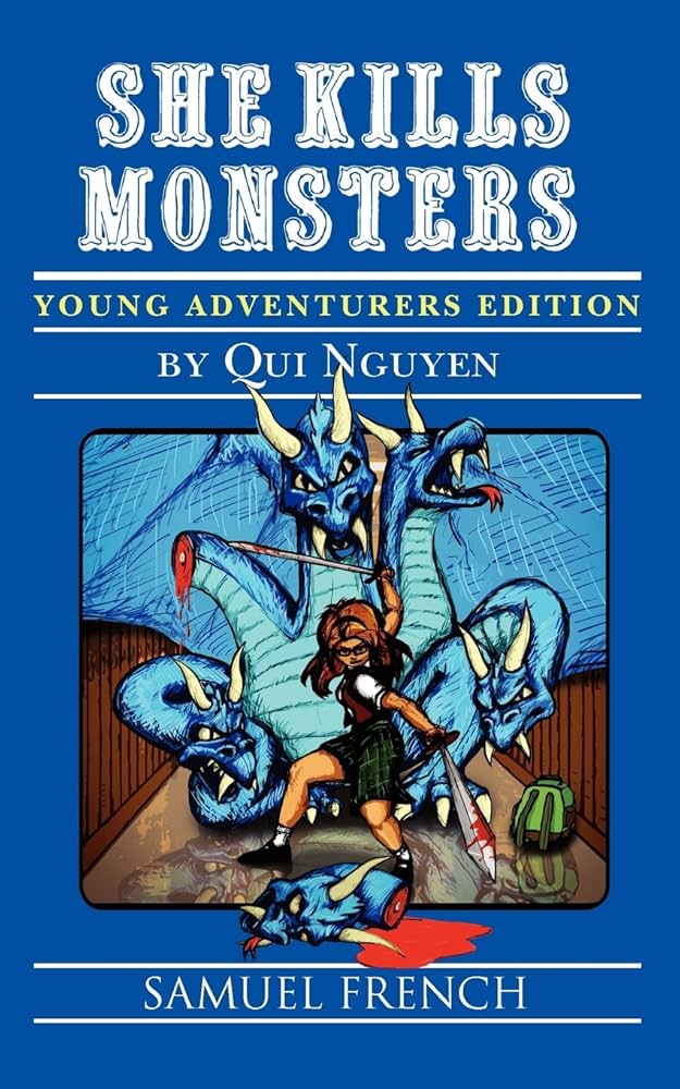 A girl fighting a three headed monster