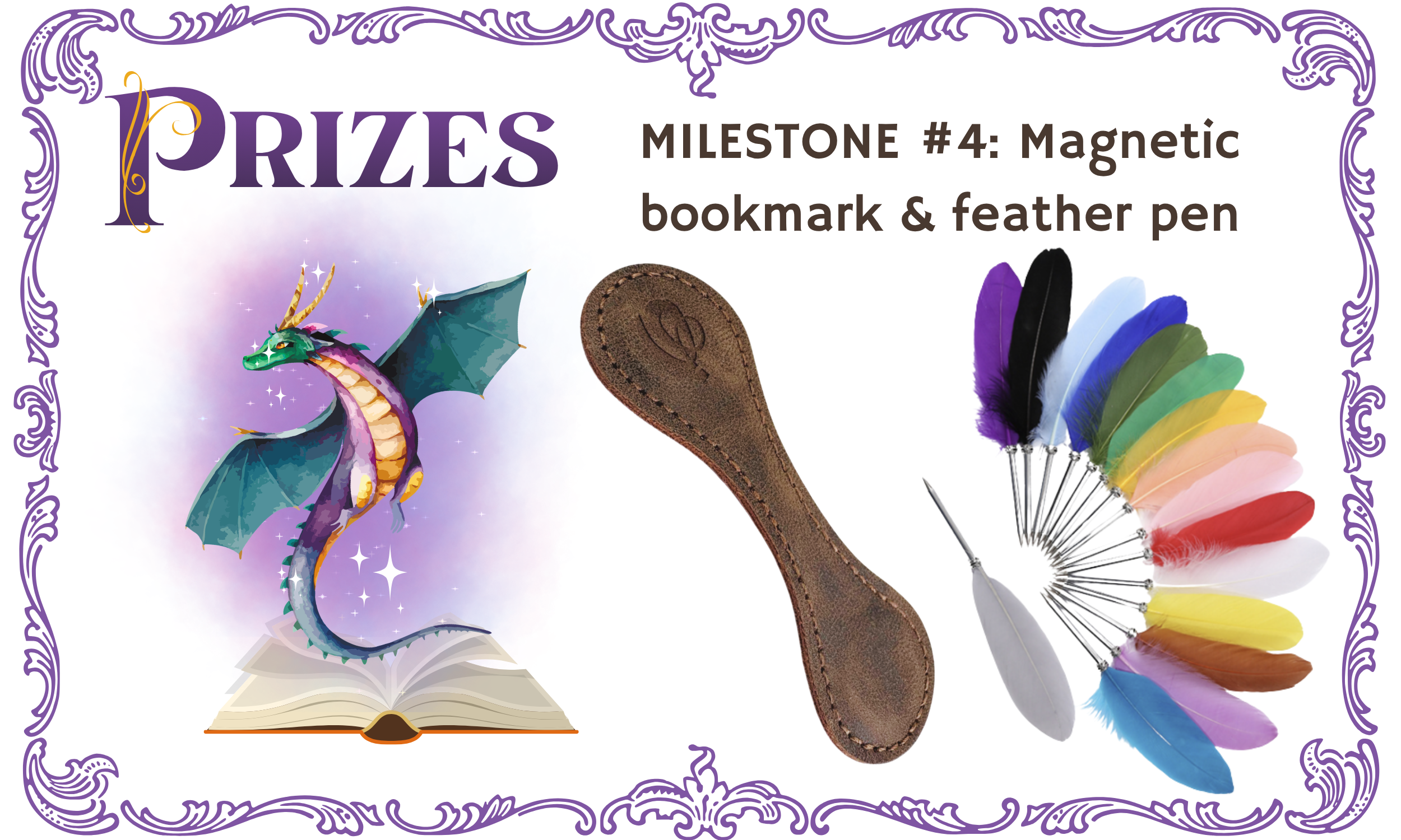 a magnetic bookmark and feather pens